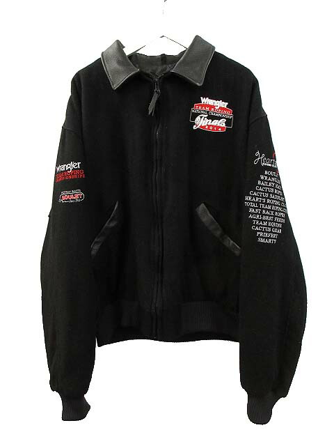 【中古】CARROLL スタジャン Wrangler 刺しゅう 羊毛 襟なめし革 黒 黒いこと XL メンズ 【ベクター 古着】 250902