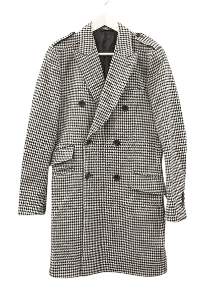 【中古】ドルチェ&ガッバーナ ドルガバ DOLCE&GABBANA ダブル コート 千鳥格子柄 46 白 黒 ホワイト ブラック アウター メンズ 【ベクトル 古着】 251124｜ブランド古着ベクトルプレミアム店