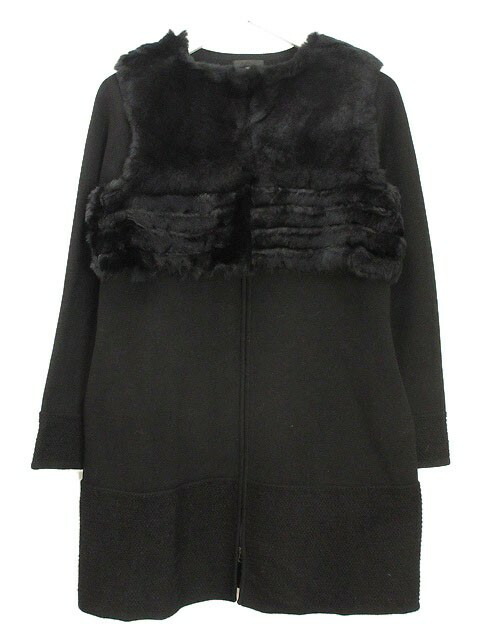 【中古】トゥービーシック TO BE CHIC レッキスファー ジレ付き ジップアップ ニット ロングカーディガン 40 ブラック 黒 ベスト セット アンサンブル トップス レディース 【ベクトル 古着】 251210