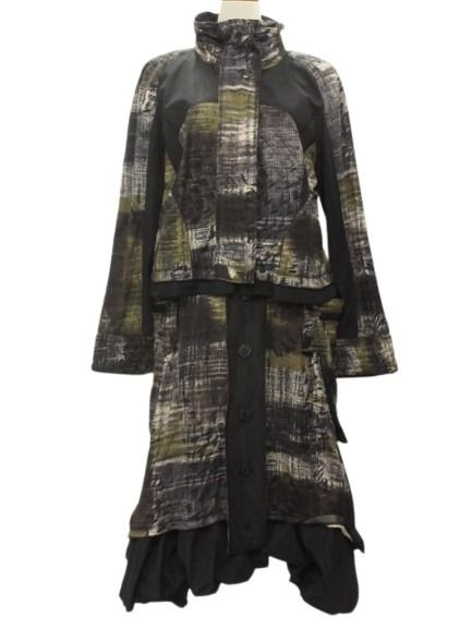 【中古】エイココンドウ EIKO KONDO セットアップ ジャケット スカート 44 変形 切替 総柄 ブラック 黒 ブラウン 茶 レディース 【ベクトル 古着】 260301