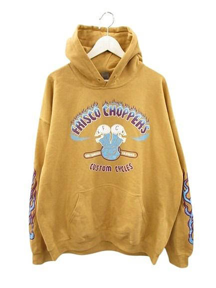 【中古】frisco choppers フリスコチョッパーズ プリント パーカー XL マスタード系 プルオーバー フーディー 長袖 裏起毛 トップス メンズ 【ベクトル 古着】 260310