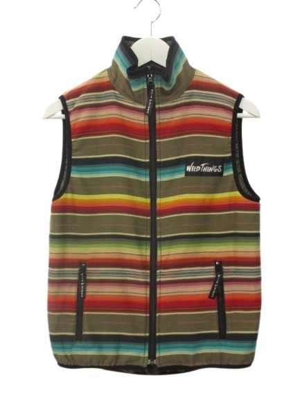 【中古】ワイルドシングス WILDTHINGS ジップアップベスト XS 中綿 リバーシブル ノースリーブ マルチカラー カーキ トップス メンズ 【ベクトル 古着】 260318