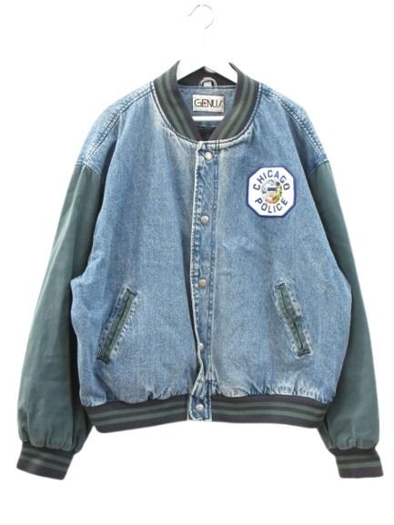 【中古】GENUS 90s デニムスタジャン CHICAGO POLICE ブルー グリーン XL メンズ 【ベクトル 古着】 260325