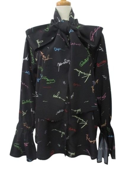 【中古】メゾンスペシャル MAISON SPECIAL レタリングプリントブラウス ストール付き FREE ブラック 黒 トップス シャツ レディース 【ベクトル 古着】 260327