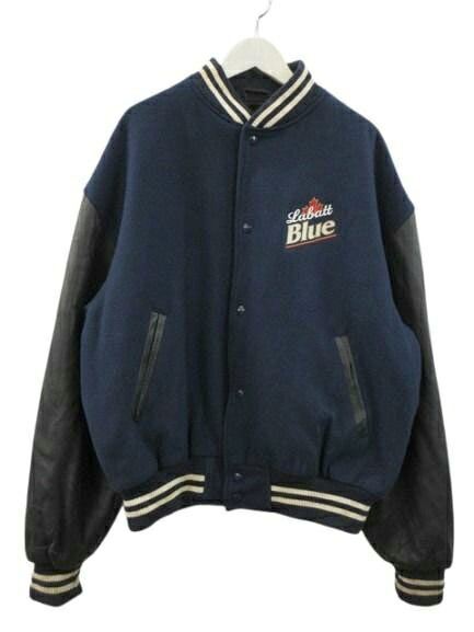 【中古】バウアー BAUER スタジャン カナダ製 袖なめし革 Labatt Blue 刺しゅうロゴタイプ 米国海軍 XL メンズ 【ベクター 古着】 260404