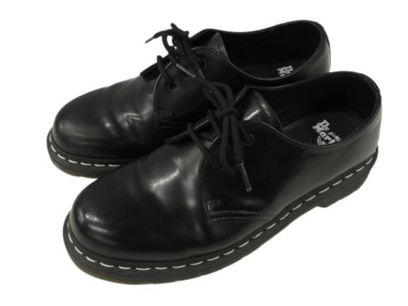 【中古】お医者さんマーチン DR.MARTENS 1461 WHITE STITCH 3eye 24757001 3広座敷 白いこと編み目 シューズ UK8 黒 黒いこと なめし革シューズ ブーツ 革靴 メンズ 【ベクター 古着】 260404