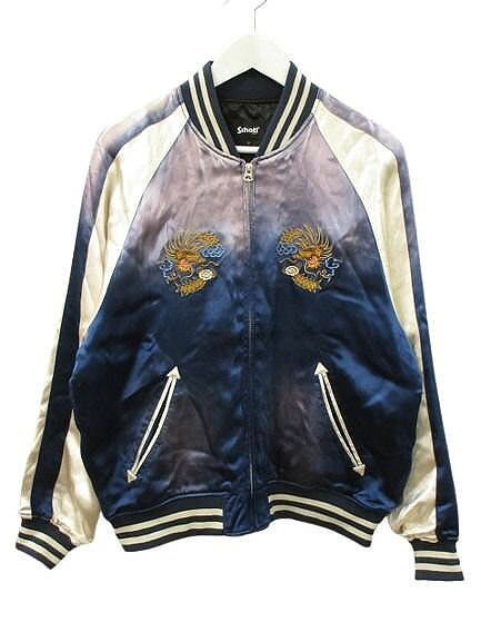 【中古】ショット SCHOTT RAYON SUKA ASING JACKET 782-4252005 レーヨン エイジング スカジャン S ブルー 刺繍 ジップアップ ジャケット アウター メンズ 【ベクトル 古着】 260411