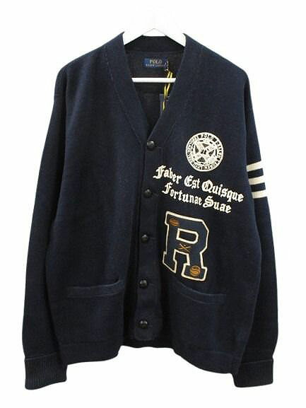 【中古】ポロ ラルフローレン POLO RALPH LAUREN VARSITY CARDIGAN 紋章 編み物 ジレー L 米国海軍 長袖 トップス メンズ 【ベクター 古着】 260602