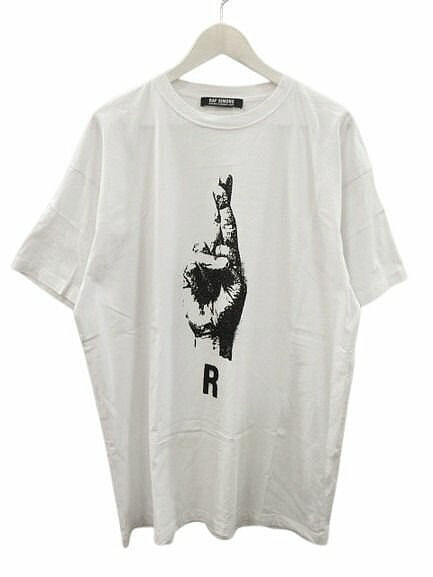 【中古】ラフシモンズ RAF SIMONS Oversized T-shirt with hand sign print オーバーサイズ Tシャツ ハンドサイン プリント L 白 ホワイト 半袖 カットソー トップス ☆AA★ メンズ 【ベクトル 古着】 260502|ブランド古着ベクトルプレミアム店