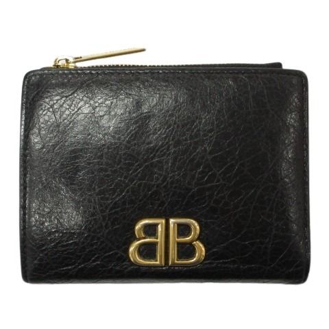 【中古】バレンシアガ BALENCIAGA パウダーコンパクト ウォレット ミニ札入れ モナコ公国 MONACO 黒 なめし革 ☆AA★ メンズ レディース 【ベクター 古着】 260505