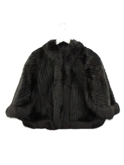 【中古】毛革 ケープ 上衣 厚地の外套 ポンチョ 獣の皮 ミンクのコート 稲荷 黒 黒いこと レディース 【ベクター 古着】 260509