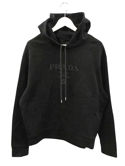 【中古】プラダ PRADA ロゴ エンブロイダリー パーカー M 黒 ブラック 長袖 プルオーバー トップス ☆AA★ メンズ 【ベクトル 古着】 260523｜ブランド古着ベクトルプレミアム店