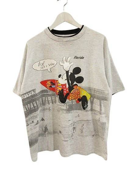 【中古】90s シェリーズ SHERRY&rsquo;S ディズニー ミッキー Tシャツ XL グレー サーフィン プリント USA製 メンズ 【ベクトル 古着】 260717｜ブランド古着ベクトルプレミアム店