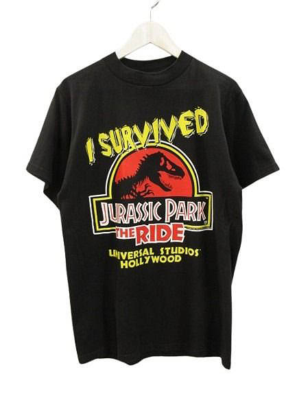 【中古】ヴィンテージ VINTAGE 90s ジュラシックパーク JURASSIC PARK SURVIVED THE RIDE Tシャツ M ブラック USA製 ユニバーサルスタジオ メンズ 【ベクトル 古着】 260717|ブランド古着ベクトルプレミアム店