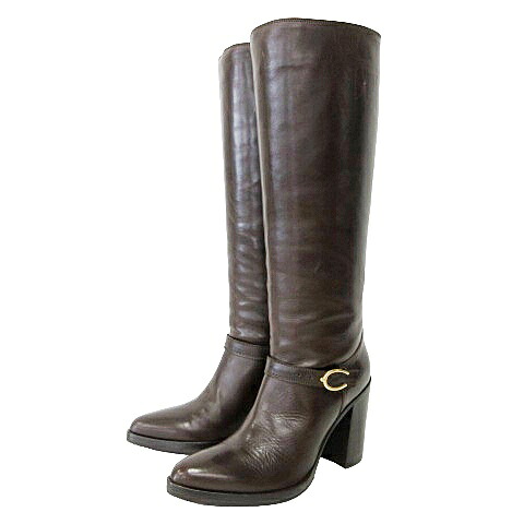 【中古】サルトル SARTORE ジョッキー ブーツ ロング レザー チャンキー ハイヒール 35 22.5cm ブラウン レディース 【ベクトル 古着】 240921