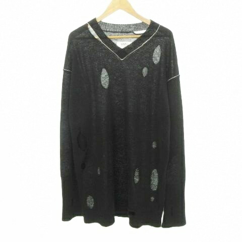 【中古】エムエムシックス メゾンマルジェラ MM6 Maison Margiela S52HA0251 22AW アルパカ羊毛混 編み物 長袖 Vのど首 薄っぺら S大きさ 黒 黒いこと メンズ レディース 【ベクター 古着】 260121