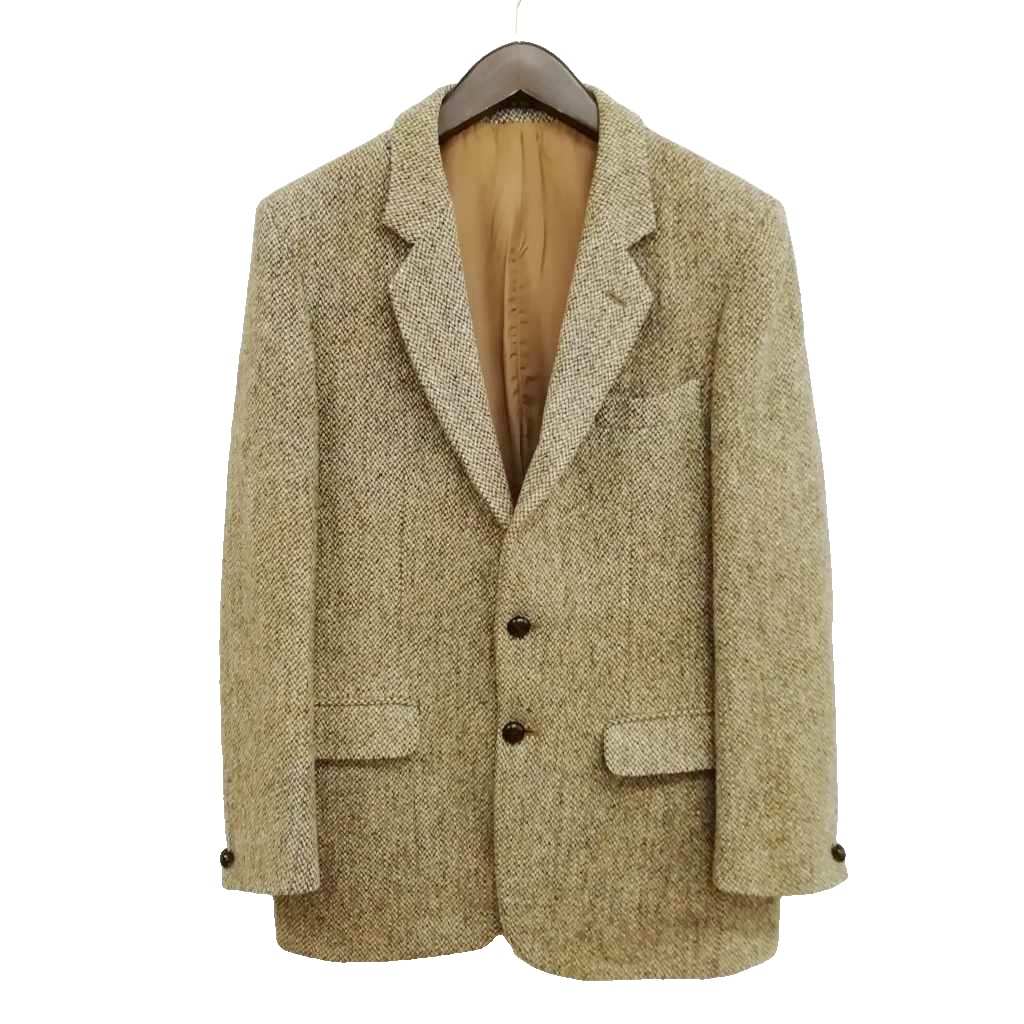 【中古】DUNN&CO ダン&コー ハリスツイード 英国製 60s 70s ヴィンテージ ツイード ジャケット テーラード ブレザー 美品 38 カーキ系 メンズ 【ベクトル 古着】 260205