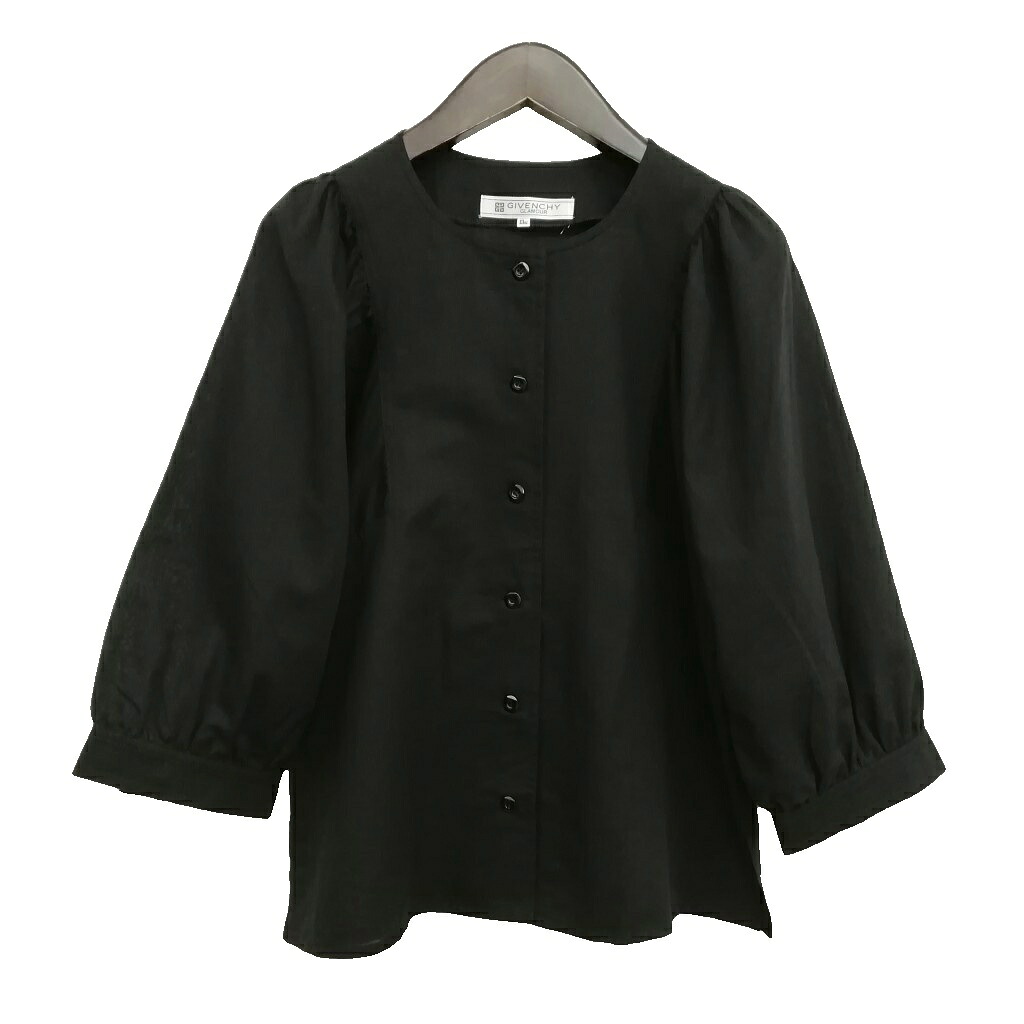 【中古】ジバンシィ GIVENCHY GLAMOUR ヴィンテージ コットン リネン ギャザースリーブ ブラウス シャツ 美品 13 ブラック レディース 【ベクトル 古着】 260327