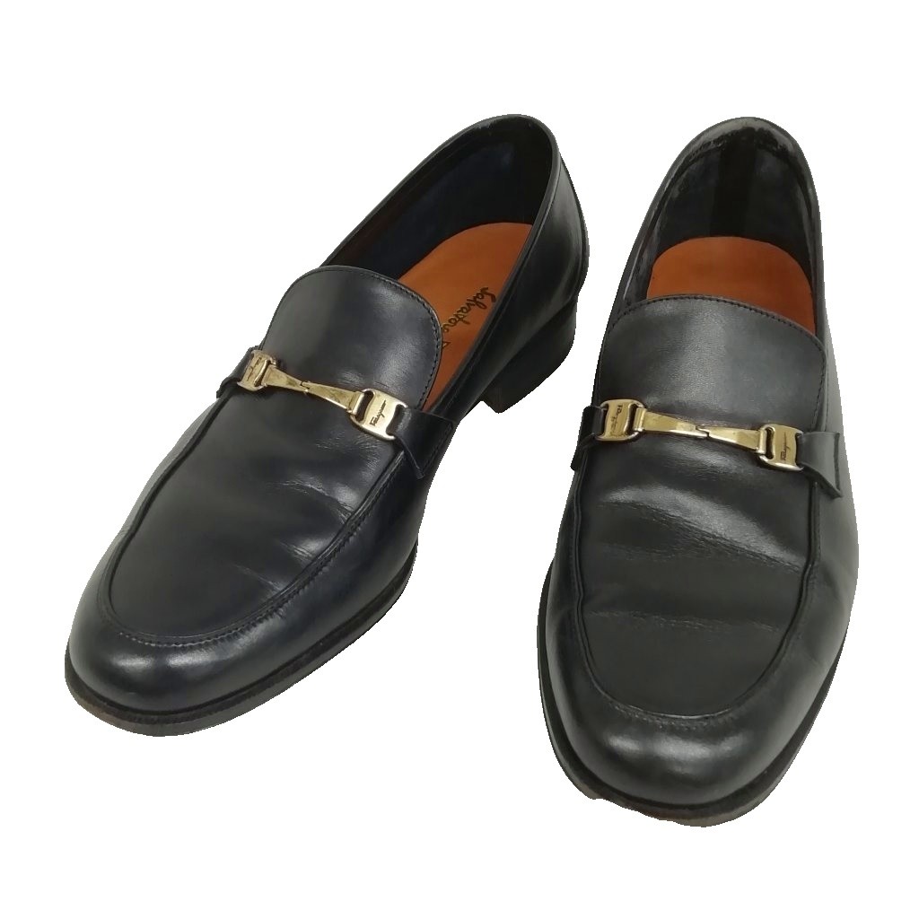【中古】サルヴァトーレフェラガモ Salvatore Ferragamo ヴァラ ビット ローファー スリッポン レザー シューズ 7.5 EE ブラック メンズ 【ベクトル 古着】 260331