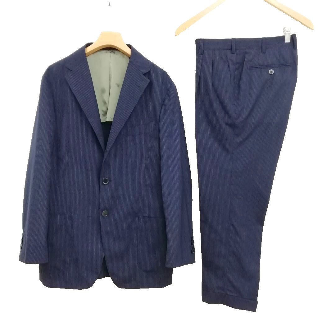 【中古】Artigianale アルティジャナーレ 縞模様 シングル 段返り 3B 背広 セットアップ 春夏 美品 48 米国海軍 メンズ 【ベクター 古着】 260522