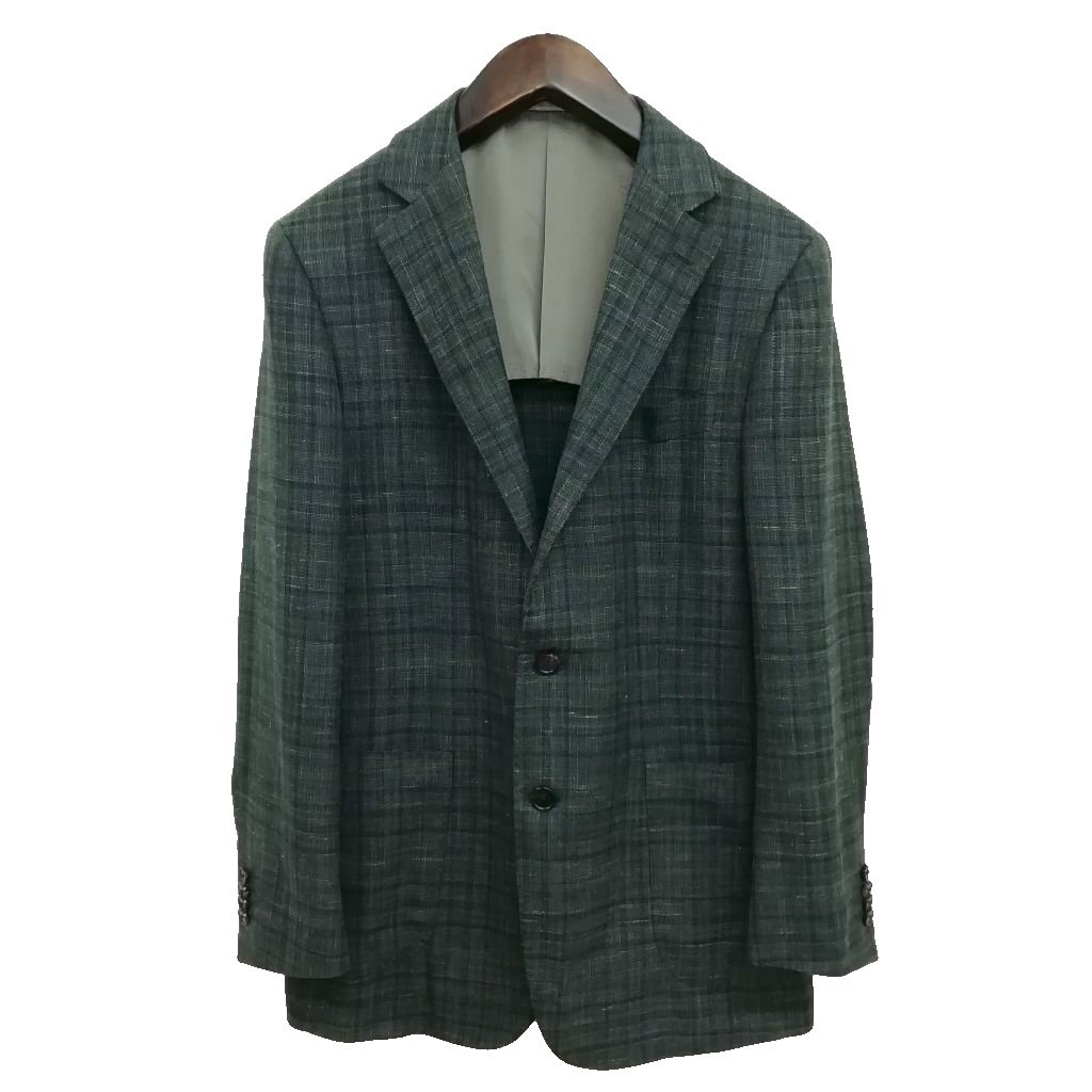 【中古】バーニーズニューヨーク BARNEYS NEW YORK MADISON ゼニア出どころ 読み合わせる 段返り 3B 上衣 テーラード スポーツジャケット 絹地 リネン混 46 うす暗い緑であること系 メンズ 【ベクター 古着】 260512