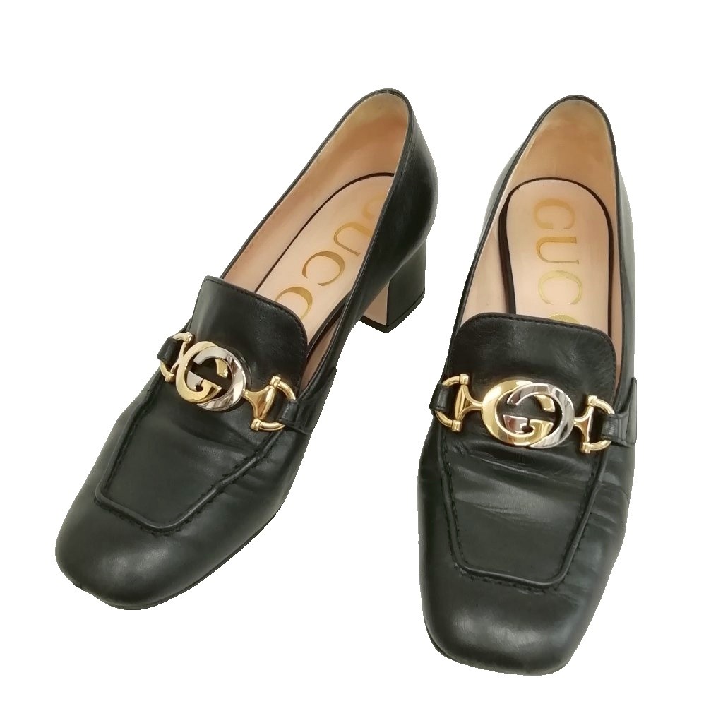 【中古】グッチ GUCCI インターロッキングG ズゥミ 置き目毛皮 パンプス 38 黒いこと レディース 【ベクター 古着】 260513