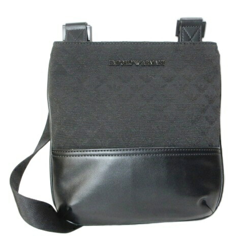 【中古】エンポリオアルマーニ EMPORIO ARMANI 平ったいショルダーバッグ ナイロン製 オールオーバージャカードイーグル 曲がった掛け 鞄 黒 黒いこと /X メンズ 【ベクター 古着】 260522