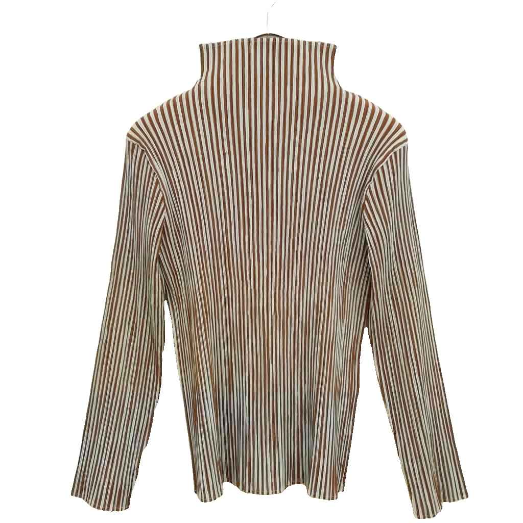 【中古】イッセイミヤケ ISSEY MIYAKE IM84-FJ607 筋目 縞模様 ハイネック カットソー ティーシャツ 美品 M ペパーミント 赤銅色 レディース 【ベクター 古着】 260529