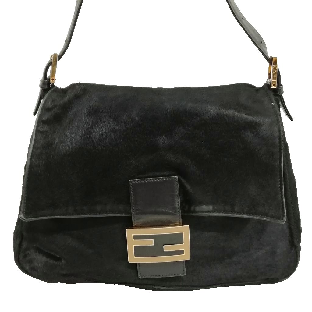 【中古】フェンディ FENDI ハラコ レザー マンマバケット ショルダーバッグ ブラック レディース 【ベクトル 古着】 260714｜ブランド古着ベクトルプレミアム店