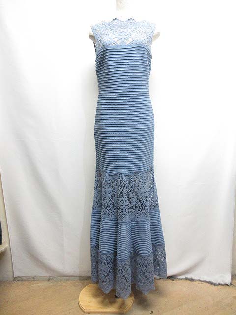 【中古】タダシショージ TADASHI SHOJI ノースリーブ マキシ ロング ドレス ワンピース S 青 ブルー レース切替え バックファスナー レディース 【ベクトル 古着】 241106