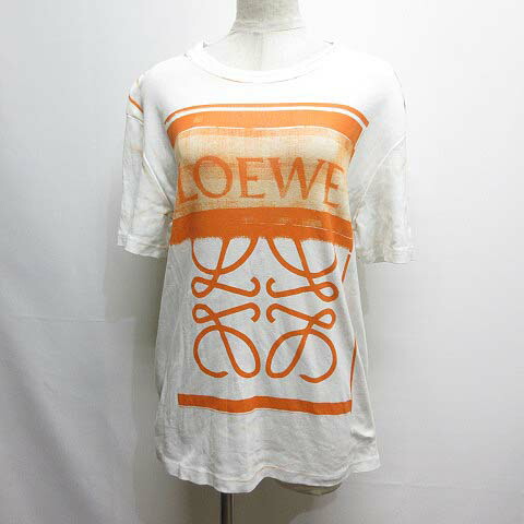 【中古】ロエベ LOEWE Tシャツ ロゴ アナグラム プリント 半袖 S 白 ホワイト オレンジ カットソー S359Y22X27 イタリア製 正規品 ☆AA★ レディース 【ベクトル 古着】 250628｜ブランド古着ベクトルプレミアム店