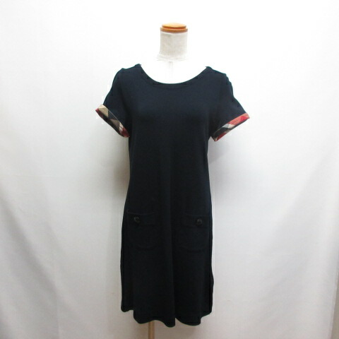 【中古】ブルーレーベルクレストブリッジ BLUE LABEL CRESTBRIDGE 半袖 ワンピース 38 ネイビー 袖裏・リボンチェック柄 レディース 【ベクトル 古着】 250829