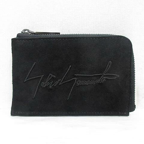 【中古】未使用品 ヨウジヤマモト YOHJI YAMAMOTO Signature short wallet Nuback シグネチャー ショート ウォレット ヌバック 財布 L字ファスナー 黒 ブラック ロゴ刺繍 【ベクトル 古着】 260321