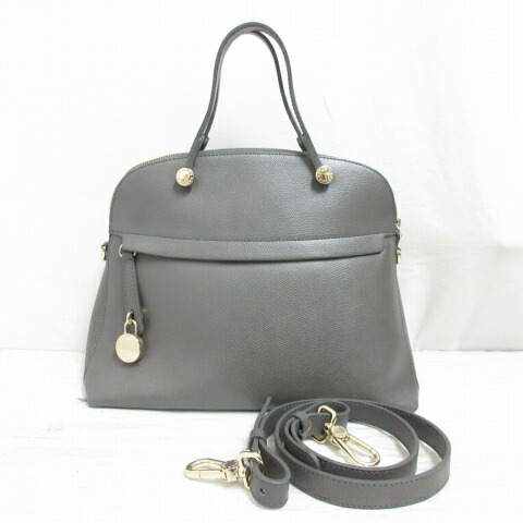 【中古】フルラ FURLA パイパー M 2WAY肩先 御手手 御徒面子 薄墨色 なめし革 本革 イタリア製 パドロック 保護すること袋  【ベクター 古着】 260606