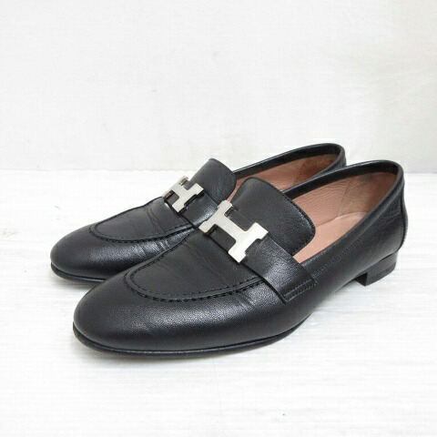 【中古】エルメス HERMES モカシン パリ コンスタンス ローファー Hロゴ AF201199Z レザー シューズ 35.5 22.5cm 黒 ブラック 革靴 ☆AA★ レディース 【ベクトル 古着】 260721|ブランド古着ベクトルプレミアム店