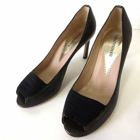 中古 エンポリオアルマーニ Emporio Armani パンプス ハイヒールオープントゥ 本革 レザー 38 濃灰色灰色 凶漢 黒ん坊 24 5cm くつ 履きもの シューズ レディース ベクター 古着 中古 エンポリオアルマーニ Emporio Armani パンプス ハイヒール オープントゥ 本革
