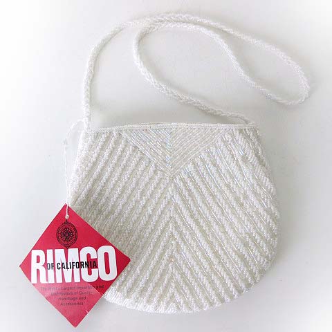 【中古】未使用品 RIMCO of California ヴィンテージ ビーズバッグ ポシェット レトロ ビーズ シェブロン柄 パール色 ホワイト かばん 鞄 カバン 美品 レア 希少 レディース 【ベクトル 古着】 260408