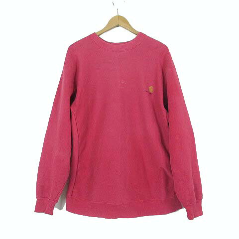 【中古】カーハート carhartt 希少 80’S ヴィンテージ スウエット トレーナー フェード ロゴ 刺繍 サイドリブ 三角タグ オーバーサイズ XL 赤 レッド 80年代 レア 雰囲気 良好 レトロ メンズ