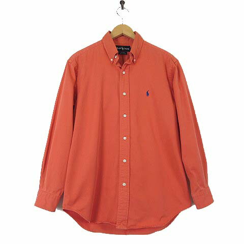 【中古】ラルフローレン RALPH LAUREN 90’S ヴィンテージ プルオーバー ボタンダウンシャツ 長袖 BLAKE 小馬 ロゴタイプ 刺しゅう M 赤ちょうちん百萬 オレンジ色 国内定め事品 美品 メンズ 【ベクター 古着】 260606