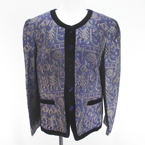 【中古】未使用品 L'AUBE du NONA ノーカラージャケット 絹 シルク 13 紫系 パープル 裏地 総柄 タグ付 レディース 【ベクトル 古着】 251118