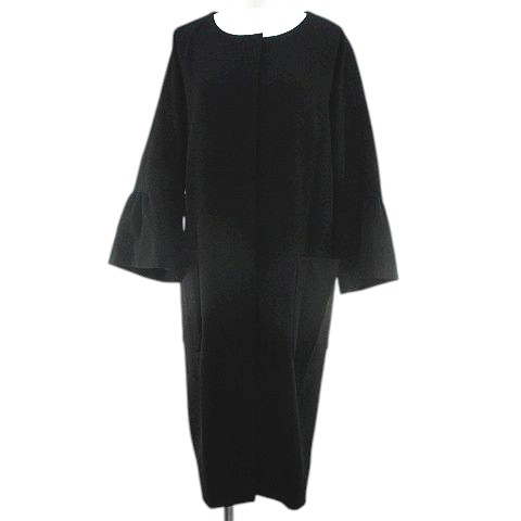 【中古】インゲボルグ INGEBORG ノーカラーコート ロング丈 4 黒系 ブラック 無地 スナップボタン フレアスリーブ 裏地 レディース 【ベクトル 古着】 251118