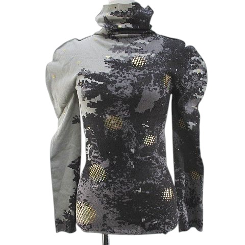 【中古】イッセイミヤケ ISSEY MIYAKE エイポック A.POC IM11KK021 長袖 カットソー M 灰系 グレー ハイネック プリント パフスリーブ ストレッチ 日本製 レディース 【ベクトル 古着】 251130