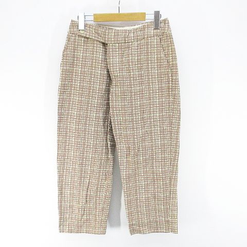 【中古】マルニ MARNI チェック柄 ミモレ丈 テーパードパンツ ボタンフライ 麻 リネン 40 ベージュ系 イタリア製 レディース 【ベクトル 古着】 260125