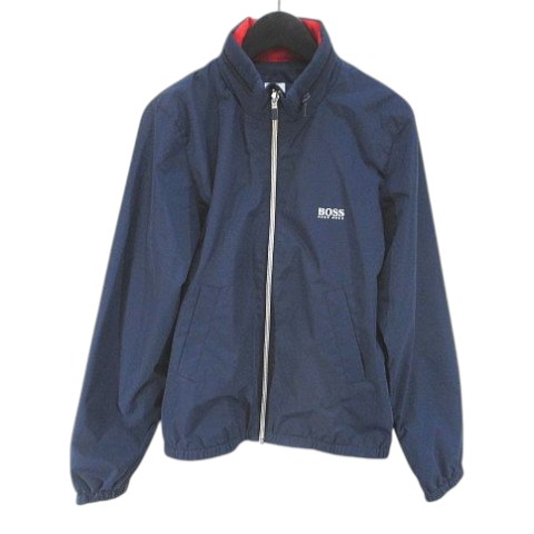 【中古】ヒューゴボス HUGO BOSS ジャケット 12-XS 紺系 ネイビー ロゴ 文字 プリント ジップアップ 裏地メッシュ ブルゾン キッズ 【ベクトル 古着】 260120