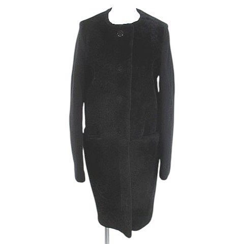 【中古】セドリックシャルリエ CEDRIC CHARLIER ノーカラーコート ムートンコート ミドル丈 ファー 羊革 40 黒系 ブラック 切替 毛 ウール 裏地 無地 レディース 【ベクトル 古着】 260122