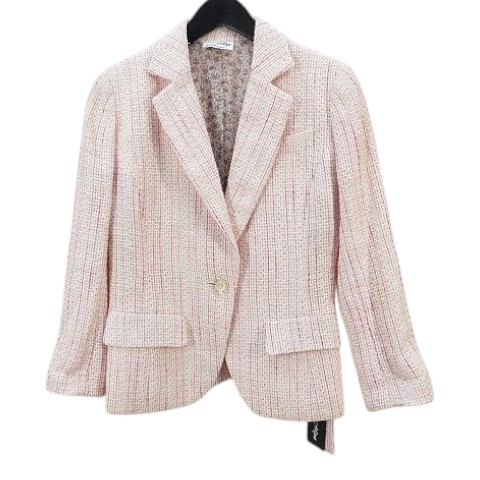 【中古】SATOMI MIPA 長袖 ジャケット 38 白系 ホワイト ストライプ柄 サイドポケット レディース 【ベクトル 古着】 260126