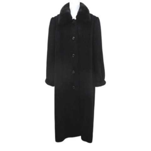 【中古】ジャンニ セピカ Gianni Cepica ステンカラーコート ロング丈 9 黒系 ブラック ファー ボタン タック 裏地 日本製 レディース 【ベクトル 古着】 260206