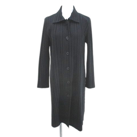 【中古】プリーツプリーズ PLEATS PLEASE イッセイミヤケ ISSEY MIYAKE PP13-JA642 ミドル丈 プリーツコート 薄手 3 黒系 ブラック 日本製 無地 レディース 【ベクトル 古着】 260224