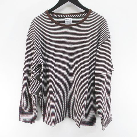 【中古】ファッチーズ FACCIES ボーダー 長袖 Tシャツ カットソー ロンT 2 茶系 ブラウン 日本製 メンズ 【ベクトル 古着】 260224
