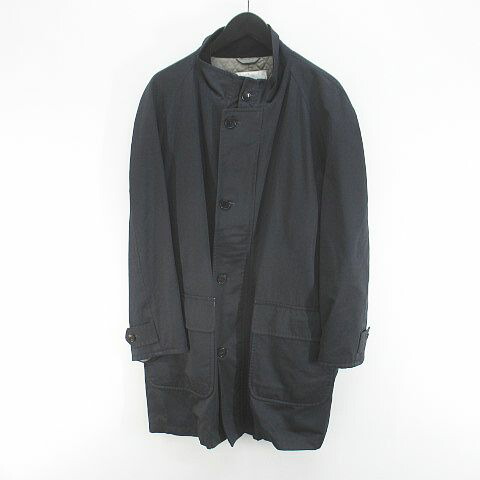 【中古】ミラショーン mila schon スタンドカラーコート ミドル丈 48 黒系 ブラック ジップアップ ボタン ポケット 無地 メンズ 【ベクトル 古着】 260302